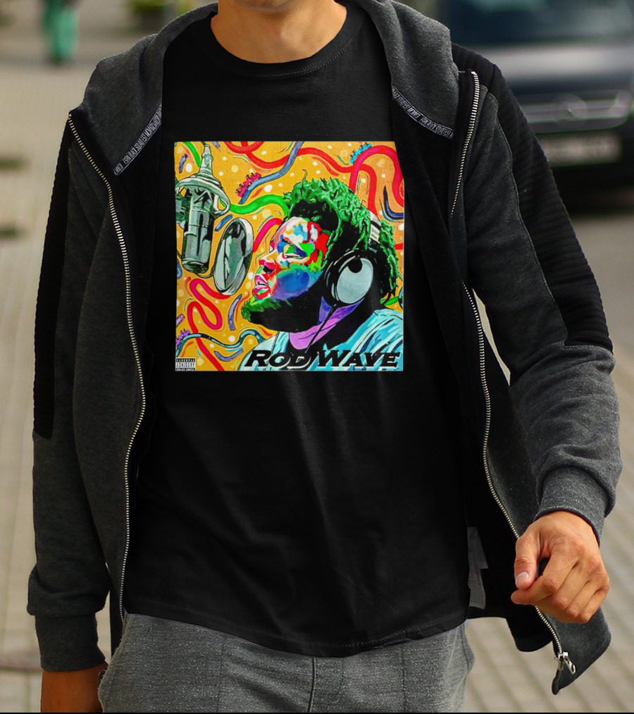 Rod Wave Vintage Colorful Microphone Headphones Psychedelic Art Album Cover T-Shirt