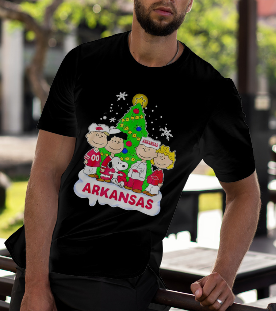 Peanuts Characters Arkansas Razorbacks Christmas Tree T-Shirt