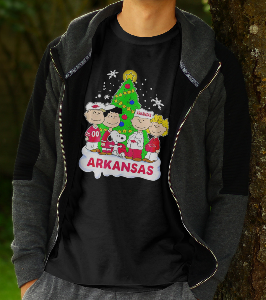 Peanuts Characters Arkansas Razorbacks Christmas Tree T-Shirt