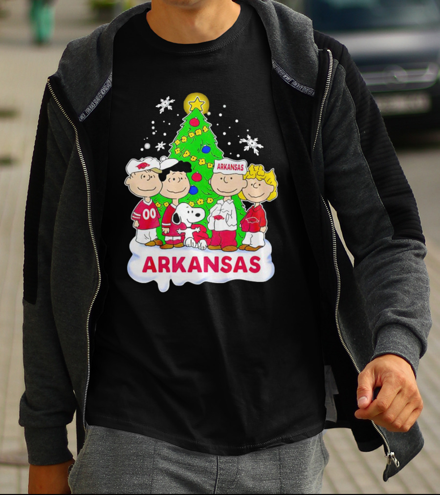 Peanuts Characters Arkansas Razorbacks Christmas Tree T-Shirt