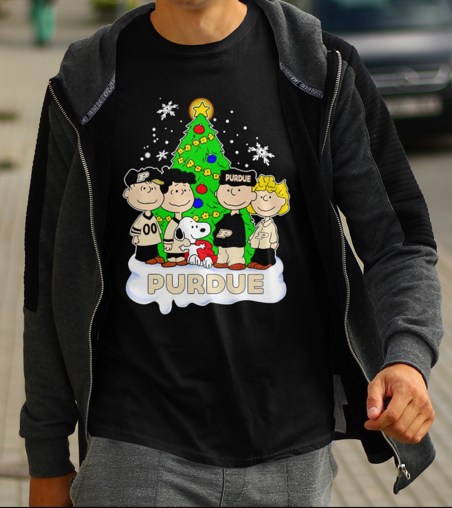 Peanuts Christmas With Purdue Boilermakers Charlie Brown And Snoopy T-Shirt