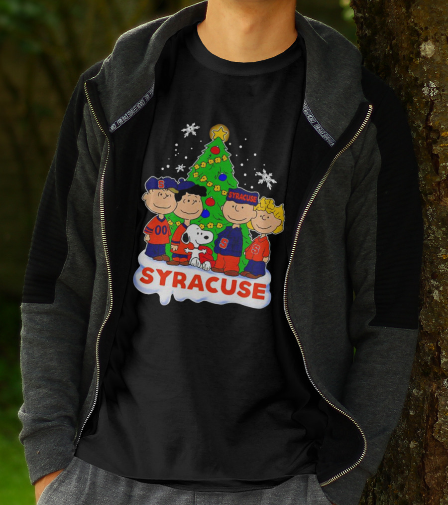 Peanuts Characters Christmas Tree Syracuse Orange Football Snowflakes T-Shirt
