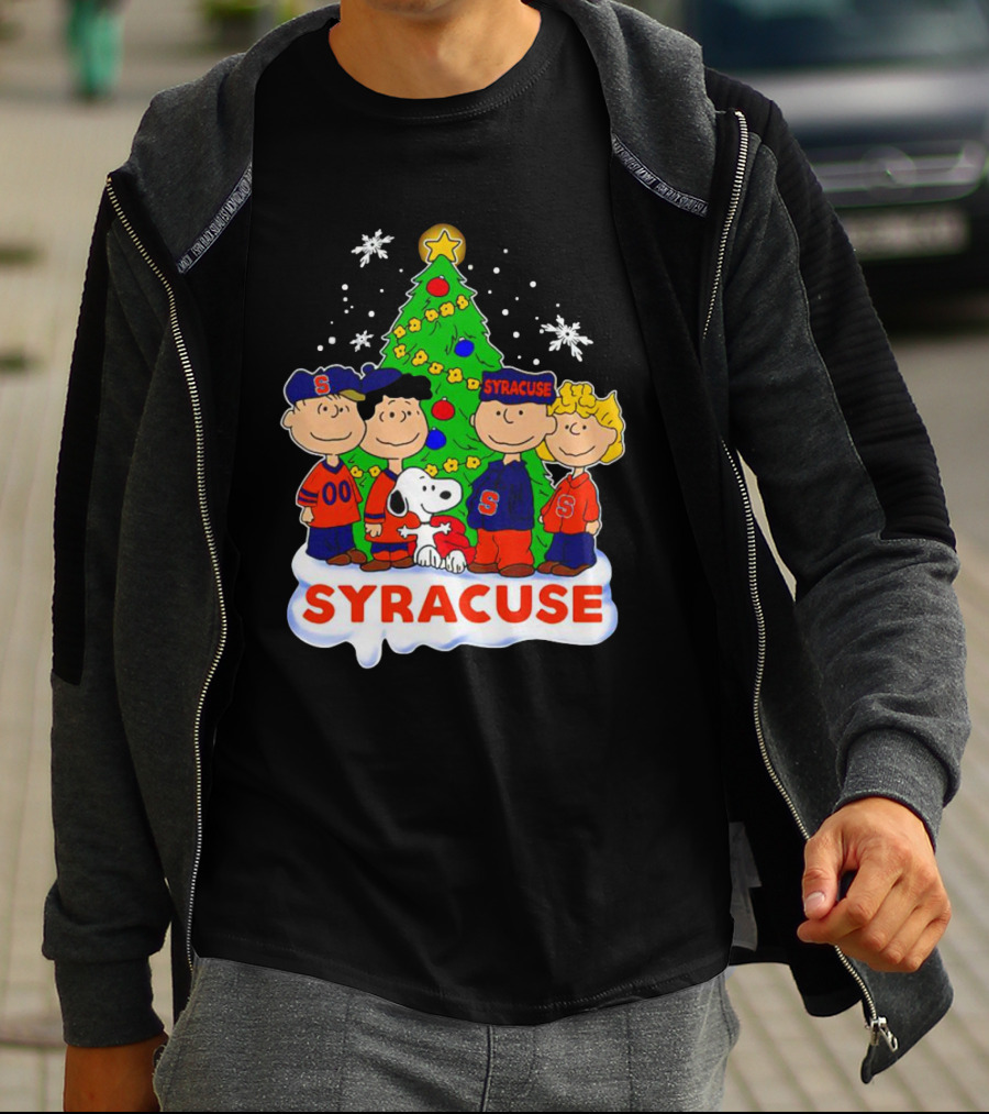 Peanuts Characters Christmas Tree Syracuse Orange Football Snowflakes T-Shirt