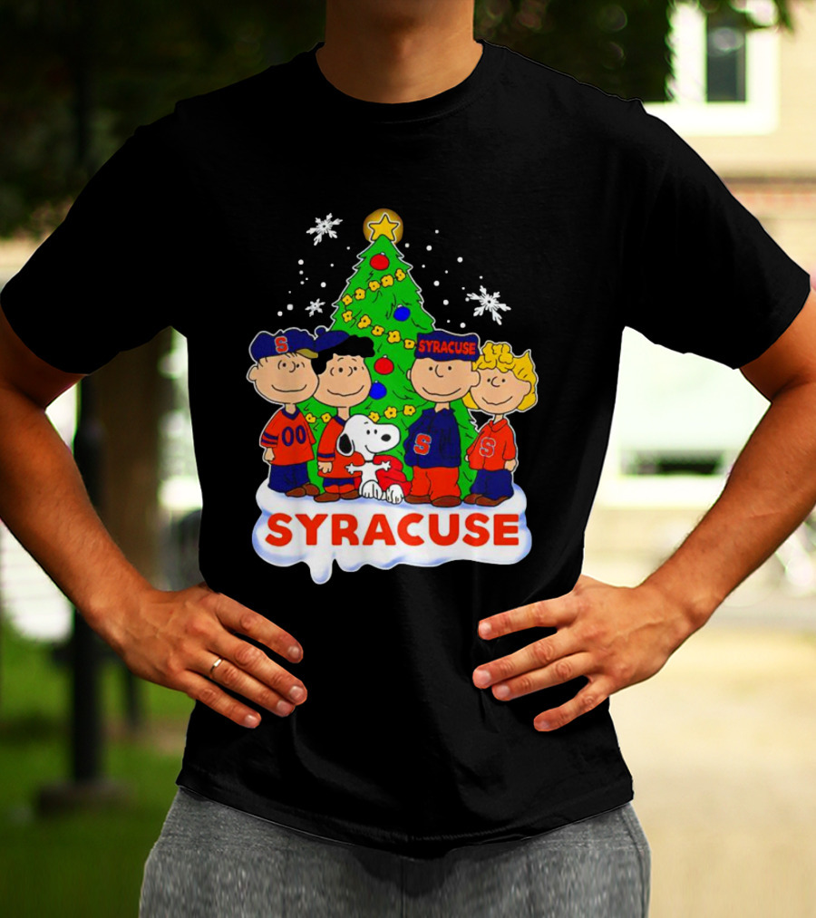 Peanuts Characters Christmas Tree Syracuse Orange Football Snowflakes T-Shirt