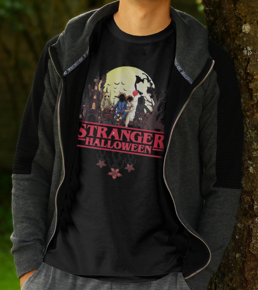Stranger Halloween Full Moon Scary Characters Horror Movie Background T-Shirt