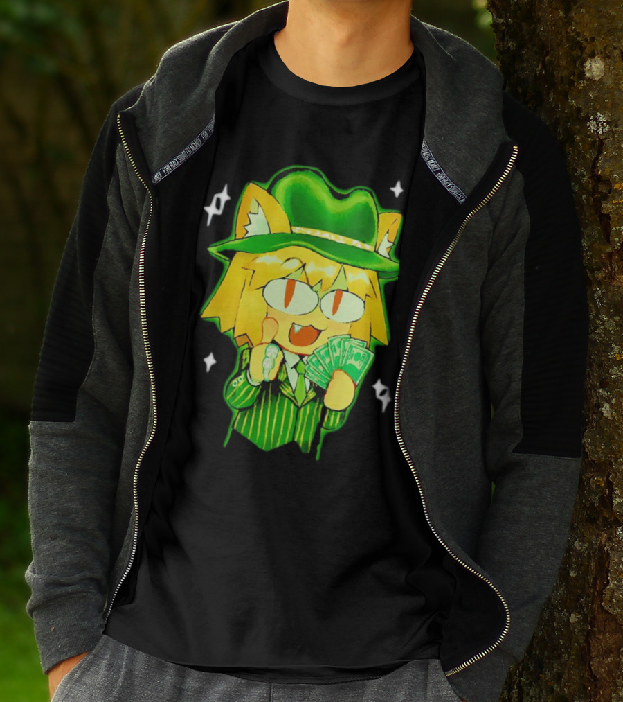 Sunny Waifu Gangster Neco-Arc Anime Cat Character With Money And Green Hat T-Shirt