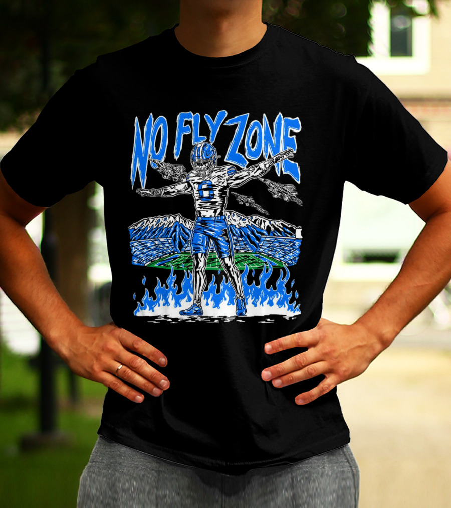 BYU Football Skeleton No Fly Zone Airplanes Mountains Flames T-Shirt