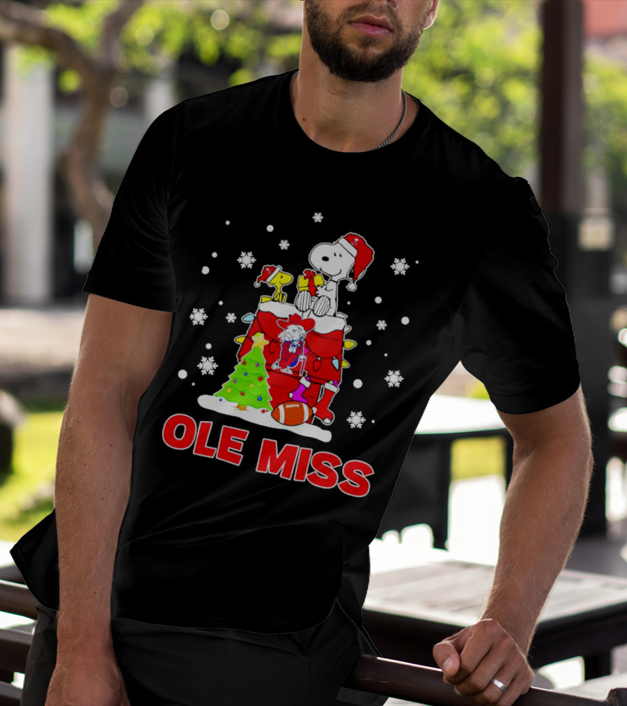 Ole Miss Snoopy Christmas Football Holiday Celebration Snowflakes T-Shirt