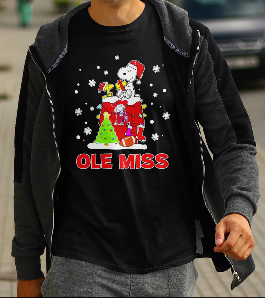 Ole Miss Snoopy Christmas Football Holiday Celebration Snowflakes T-Shirt