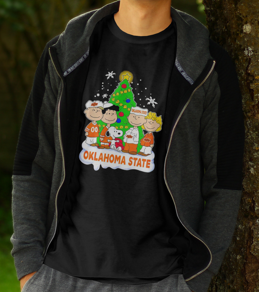 Peanuts Oklahoma State Cowboys Christmas Tree Snoopy Charlie Brown Lucy Peppermint Patty T-Shirt