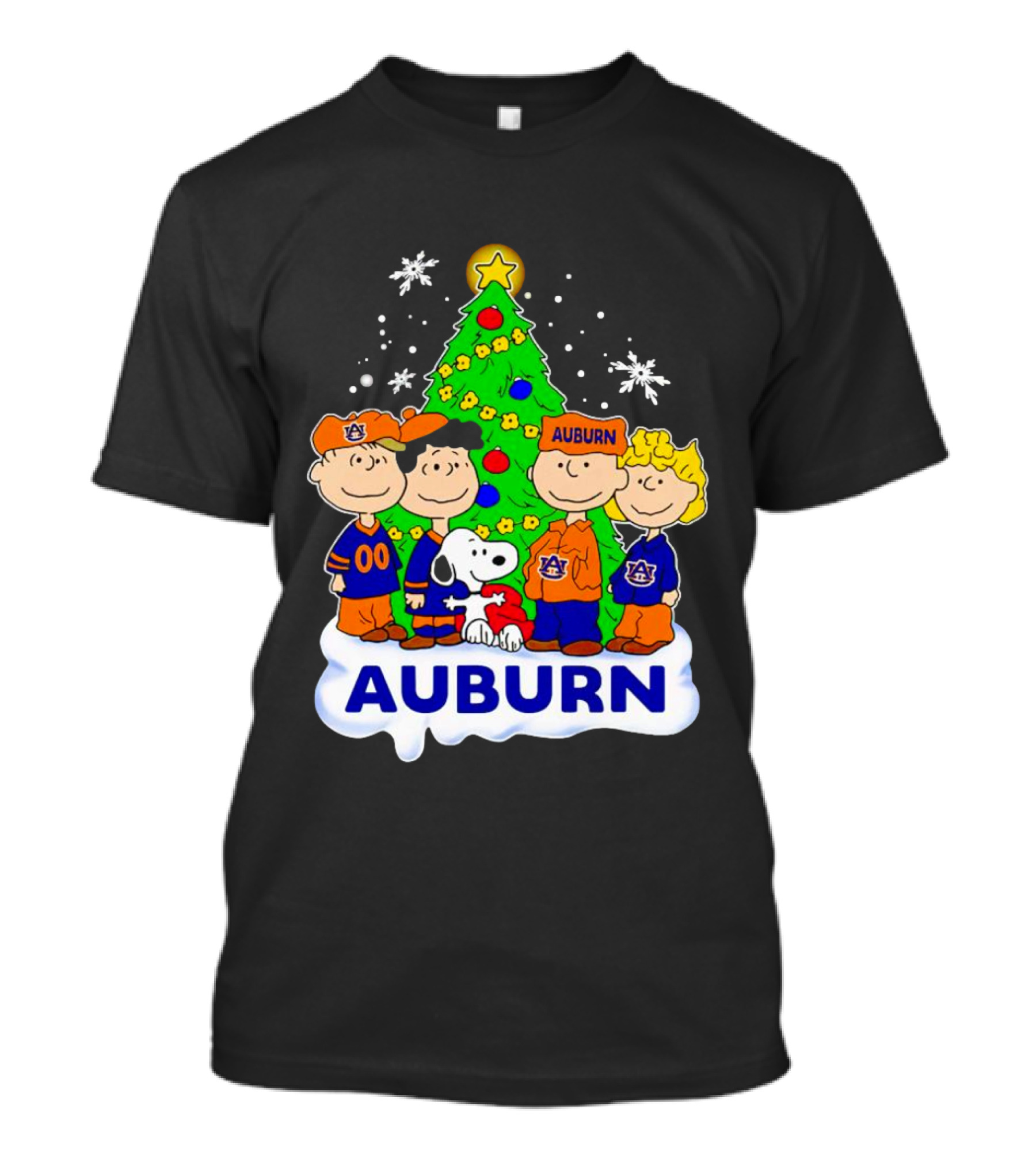 Auburn Tigers Peanuts Characters Christmas Tree Snoopy Charlie Brown Woodstock T-Shirt