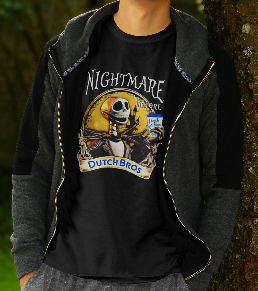 Nightmare Before Dutch Bros Coffee Skeleton Holding Cup T-Shirt