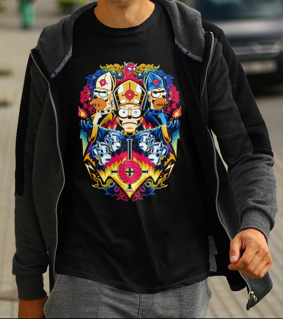 The Simpsons Papa Caramba Homer Papal Trio Psychedelic T-Shirt