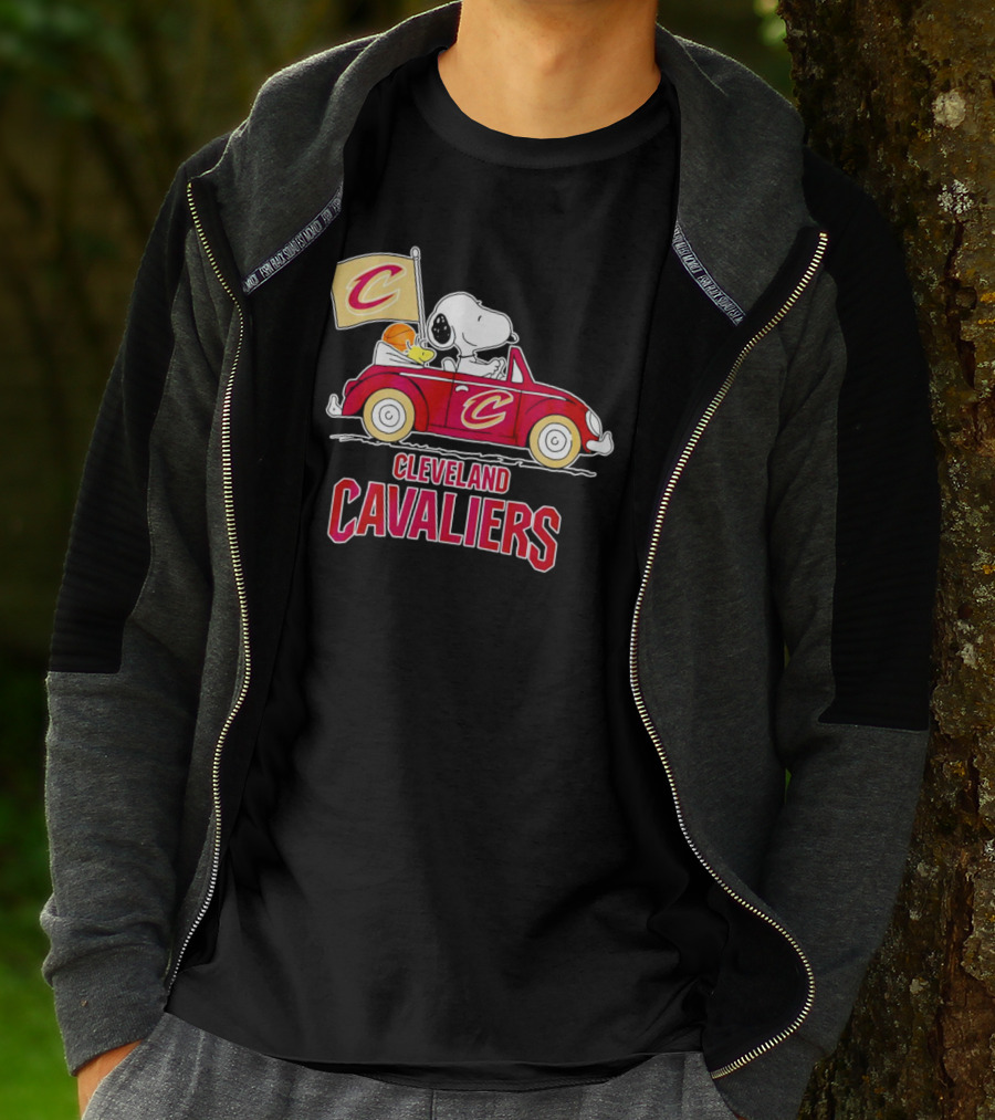 Cleveland Cavaliers Snoopy Driving Car With Basketball And Flag T-Shirt