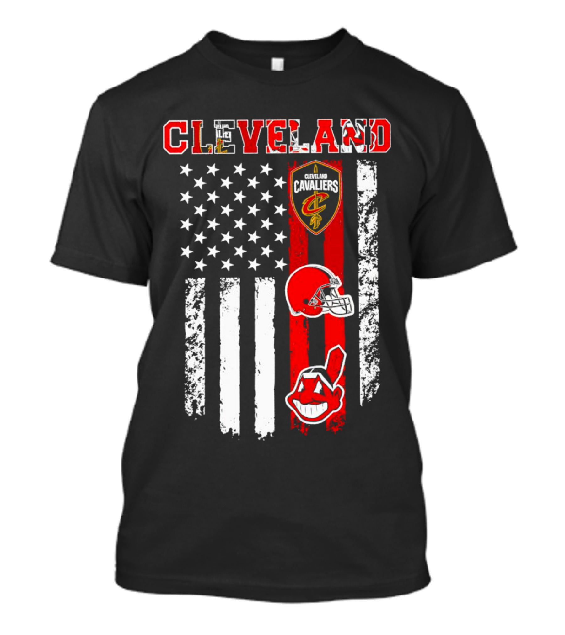 Cleveland Cavaliers Browns Guardians American Flag T-Shirt