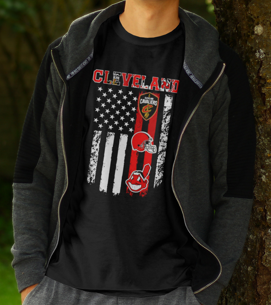Cleveland Cavaliers Browns Guardians American Flag T-Shirt