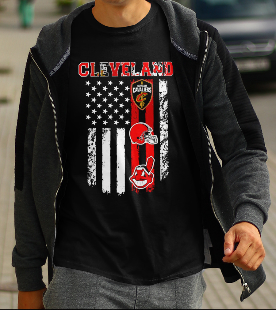 Cleveland Cavaliers Browns Guardians American Flag T-Shirt