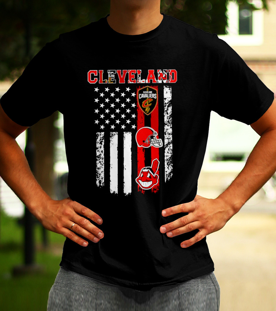 Cleveland Cavaliers Browns Guardians American Flag T-Shirt