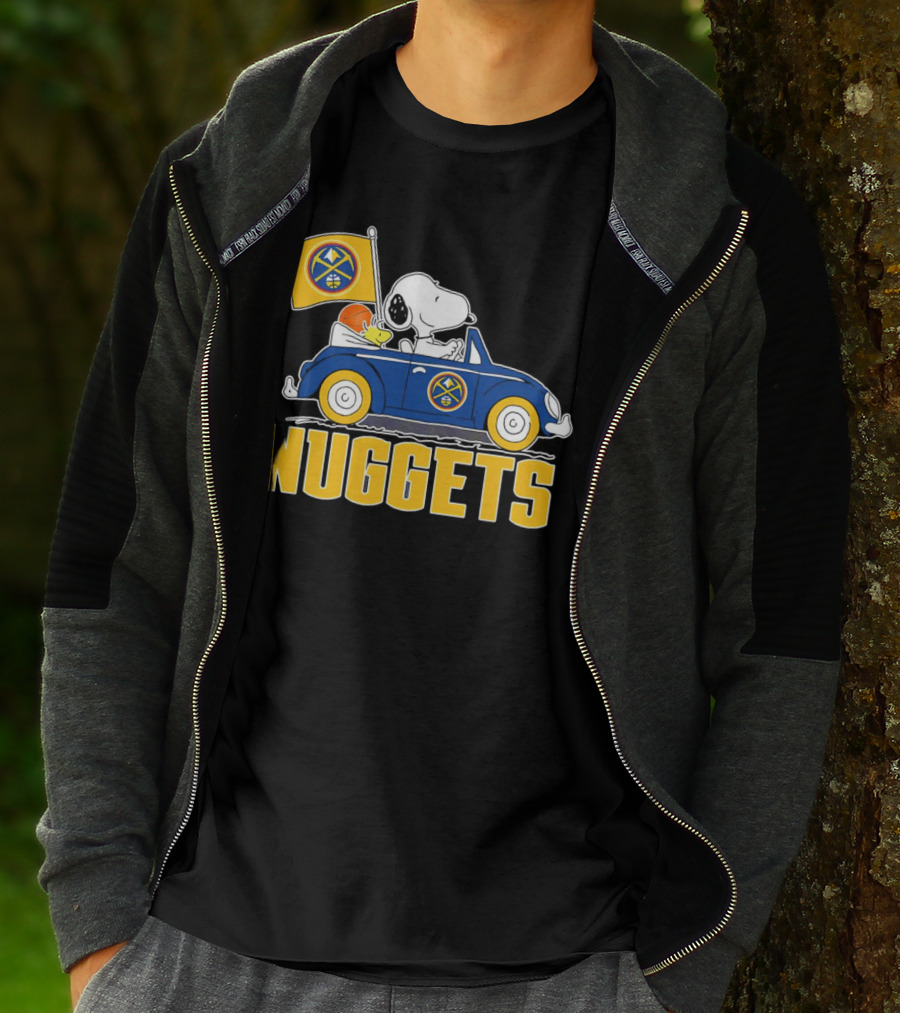 Denver Nuggets Snoopy Driving Car With Basketball Flag T-Shirt
