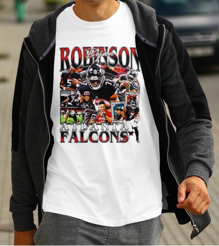 Bijan Robinson Atlanta Falcons Collage With Falcons Logo And Player Images T-Shirt