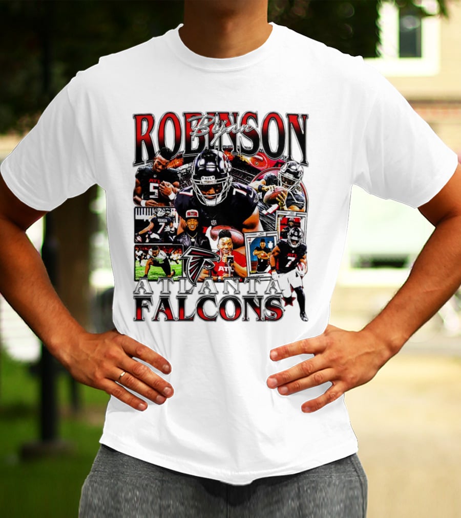 Bijan Robinson Atlanta Falcons Collage With Falcons Logo And Player Images T-Shirt
