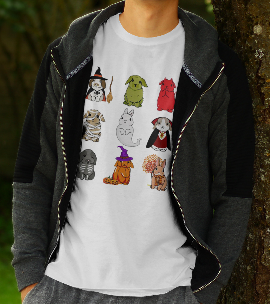 Bunny Witch Mummy Ghost Vampire Skeleton Pumpkin Bat Cute Halloween T-Shirt