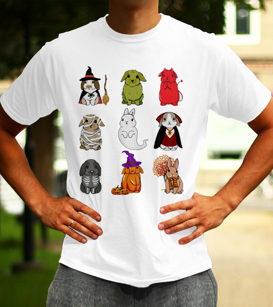 Bunny Witch Mummy Ghost Vampire Skeleton Pumpkin Bat Cute Halloween T-Shirt