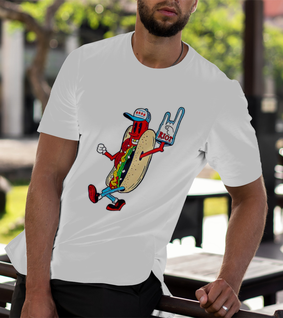 Hotdog Riot Fest Rock On Sausage Icon With Foam Hand T-Shirt