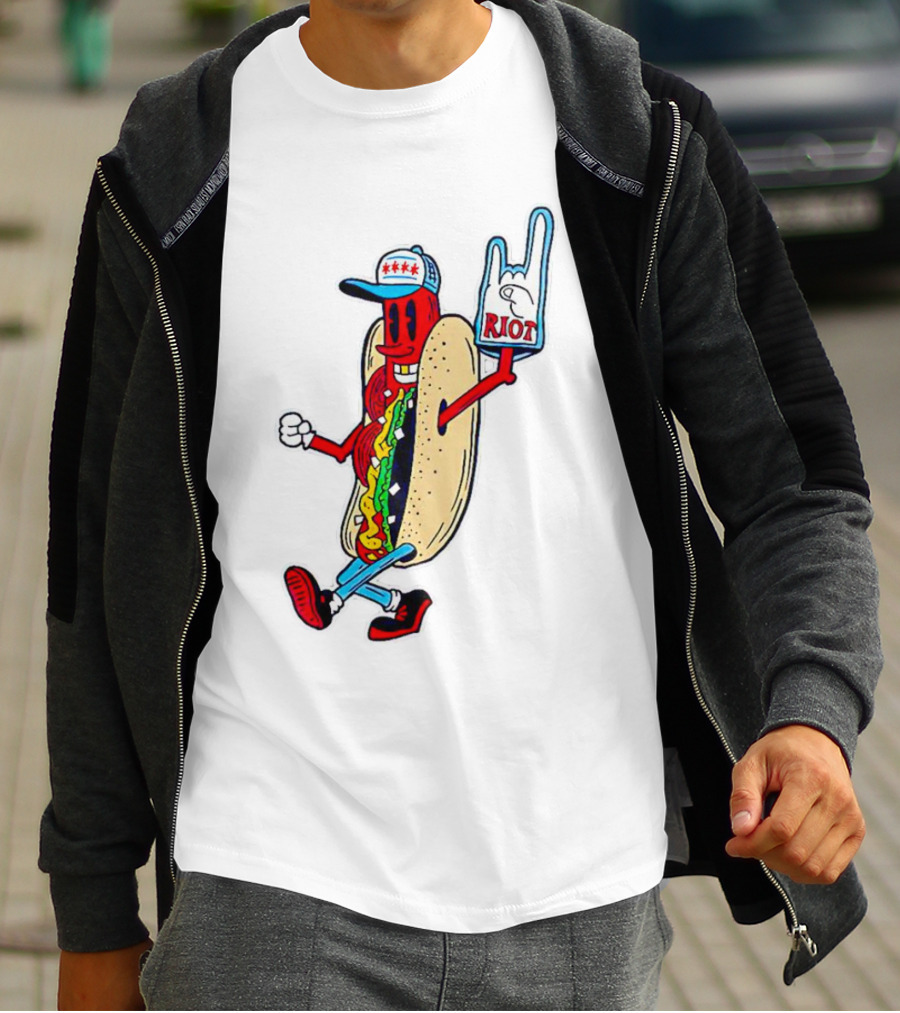 Hotdog Riot Fest Rock On Sausage Icon With Foam Hand T-Shirt