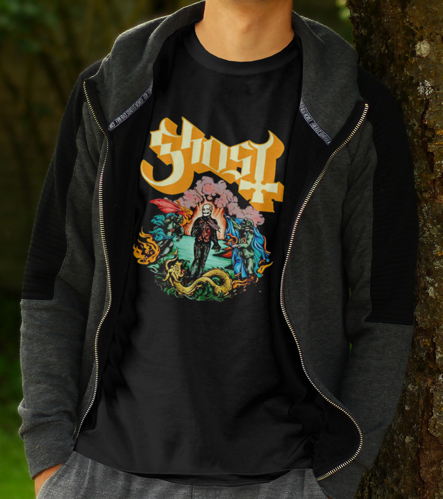 Ghost Skeleton Surrounded By Demons Artwork Halloween T-Shirt