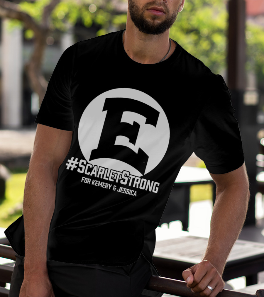 ScarletStrong For Kemery And Jessica Bold E Logo Emblem T-Shirt