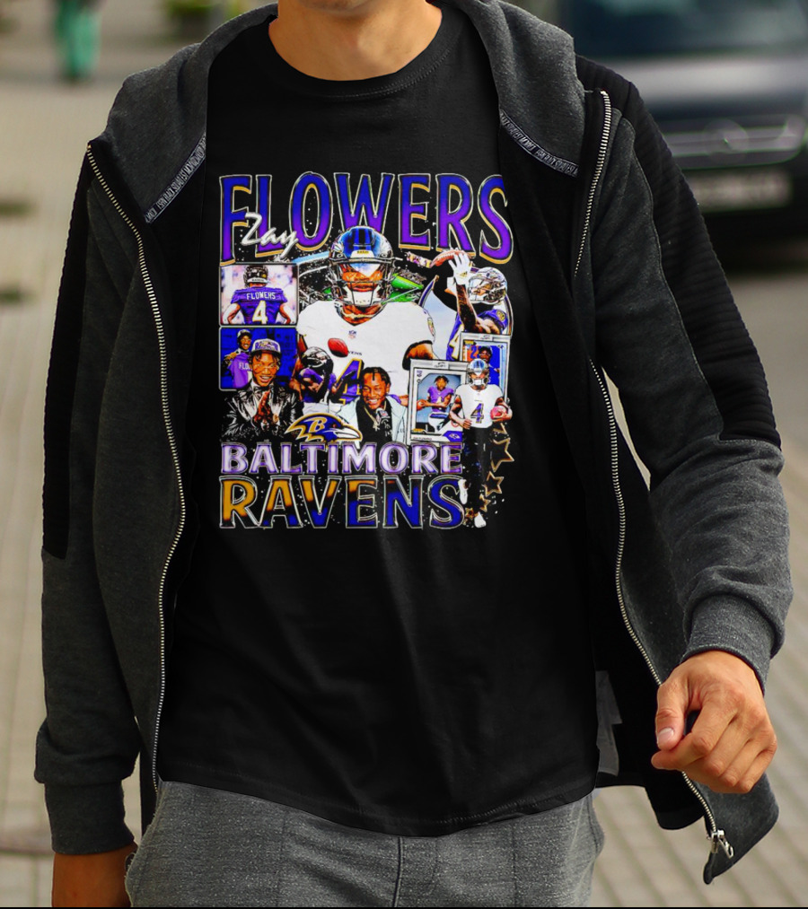 Zay Flowers Baltimore Ravens NFL Football Stars Collage T-Shirt
