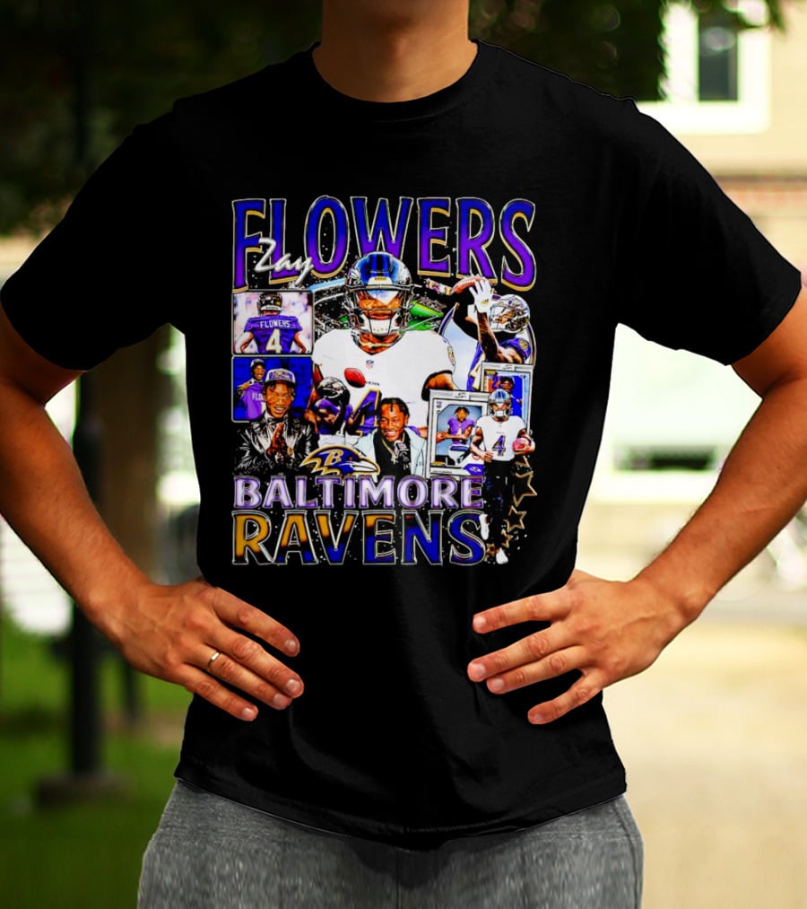 Zay Flowers Baltimore Ravens NFL Football Stars Collage T-Shirt