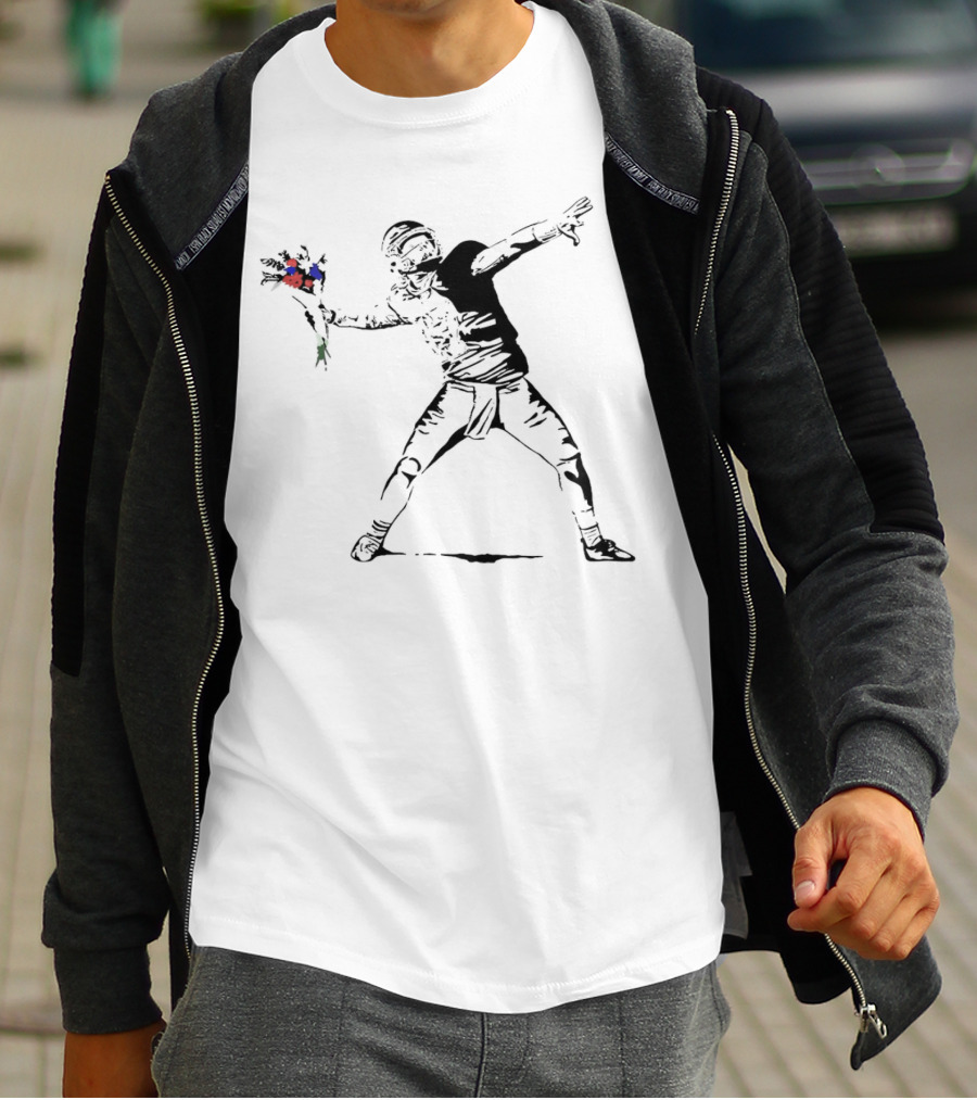 Josh Allen Banksy Style Buffalo Bills Quarterback Throwing Flowers T-Shirt