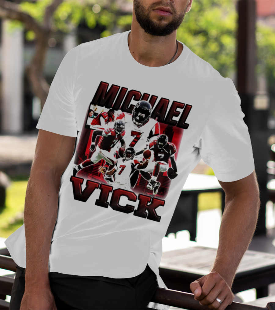 Michael Vick Atlanta Falcons Football Number 7 Quarterback Action Collage T-Shirt