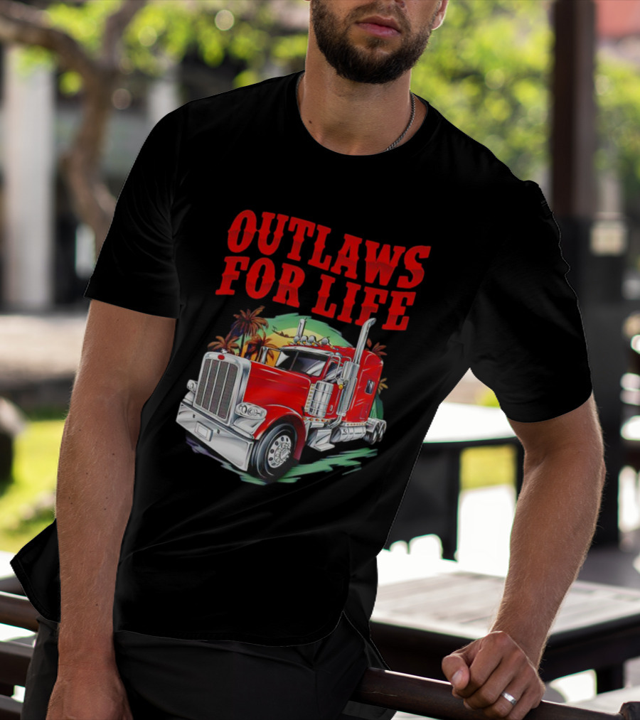 Outlaws For Life Red Truck Palm Trees T-Shirt