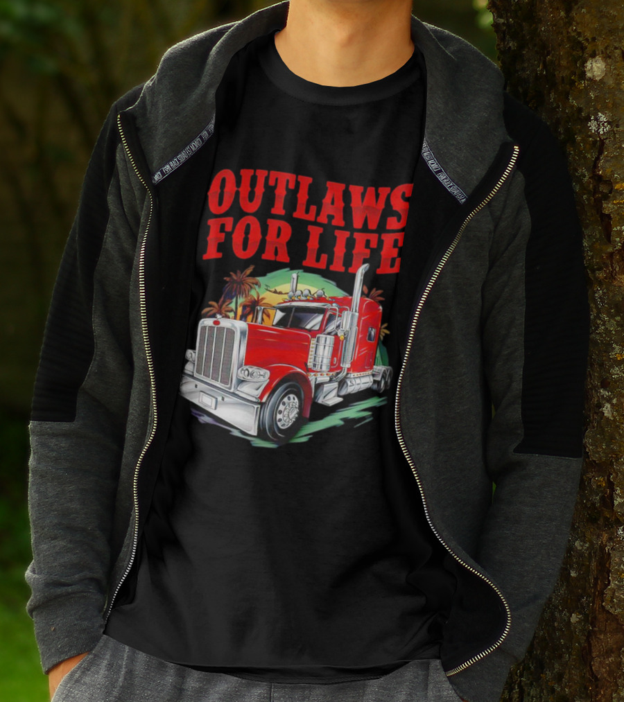 Outlaws For Life Red Truck Palm Trees T-Shirt