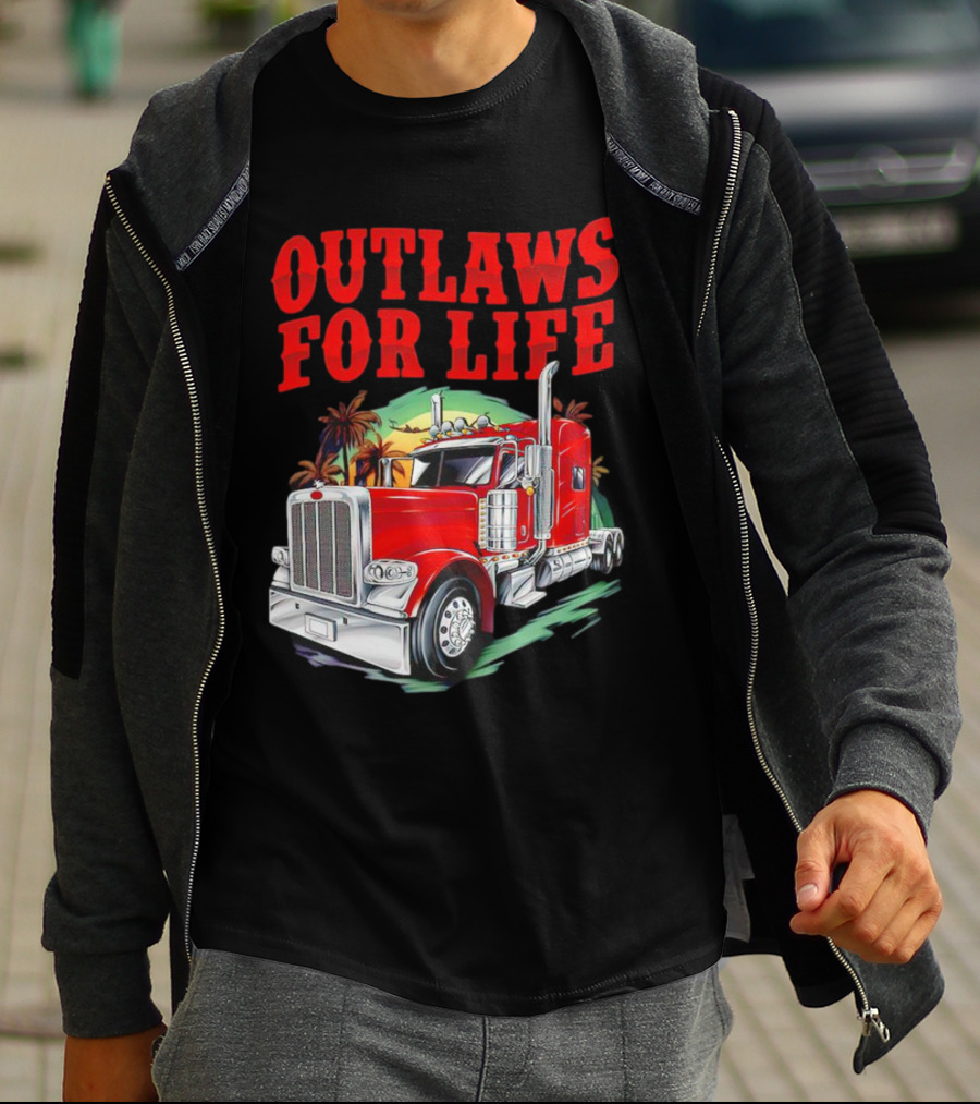 Outlaws For Life Red Truck Palm Trees T-Shirt
