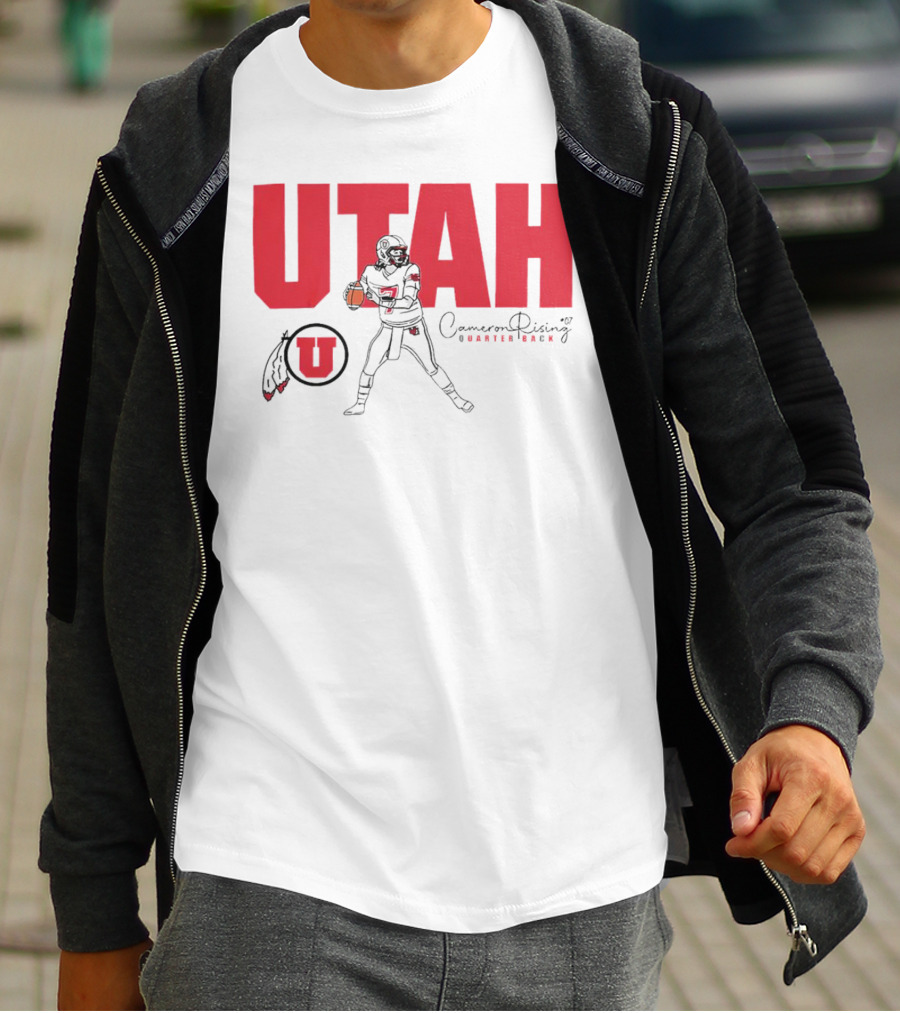 Utah Utes #7 Cameron Rising Quarterback Caricature T-Shirt