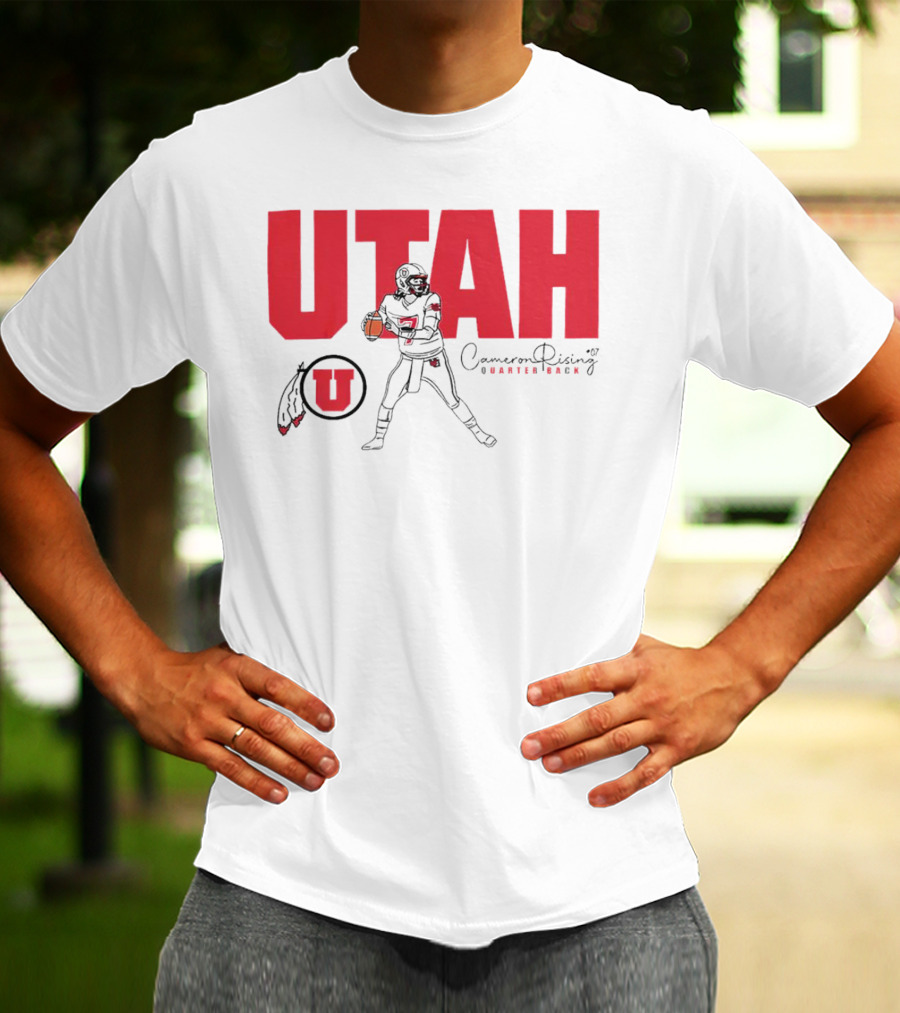 Utah Utes #7 Cameron Rising Quarterback Caricature T-Shirt