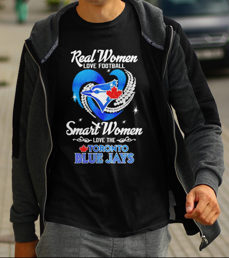 Real Women Love Football Smart Women Love The Toronto Blue Jays Heart Diamond With Maple Leaf And Bird T-Shirt