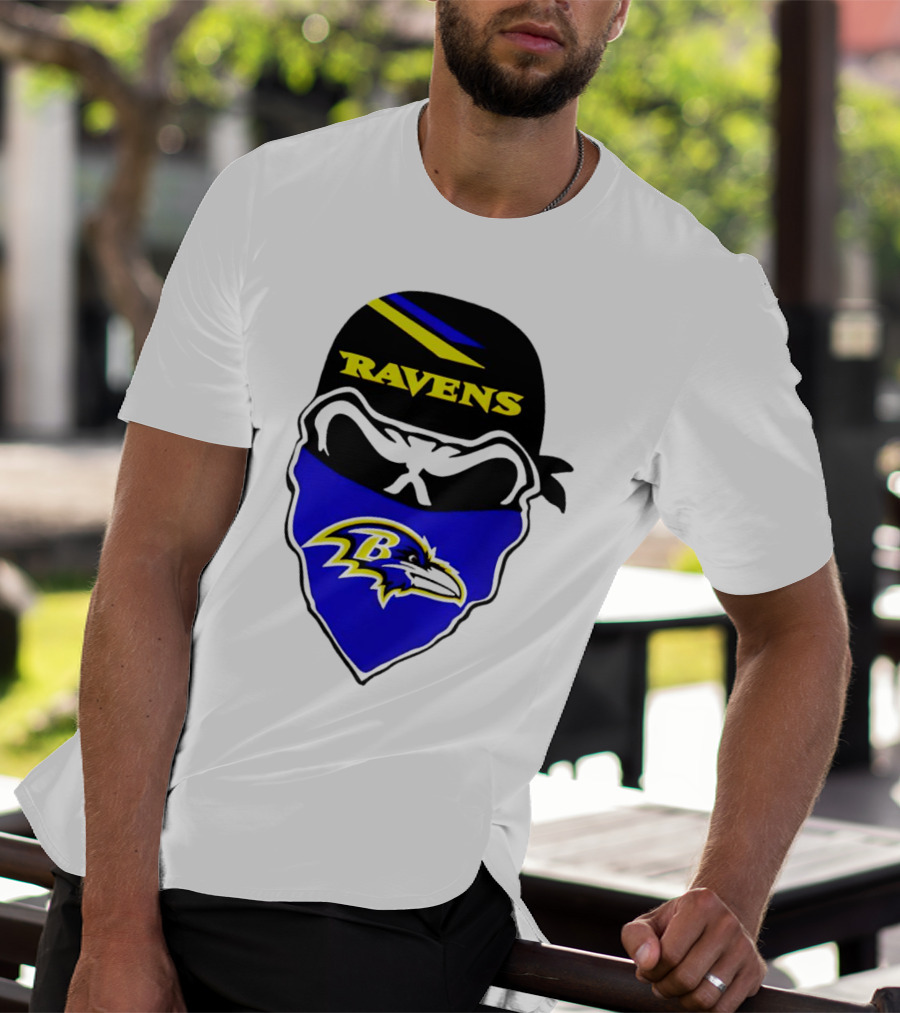 Ravens Skull Bandana Logo Baltimore Ravens T-Shirt