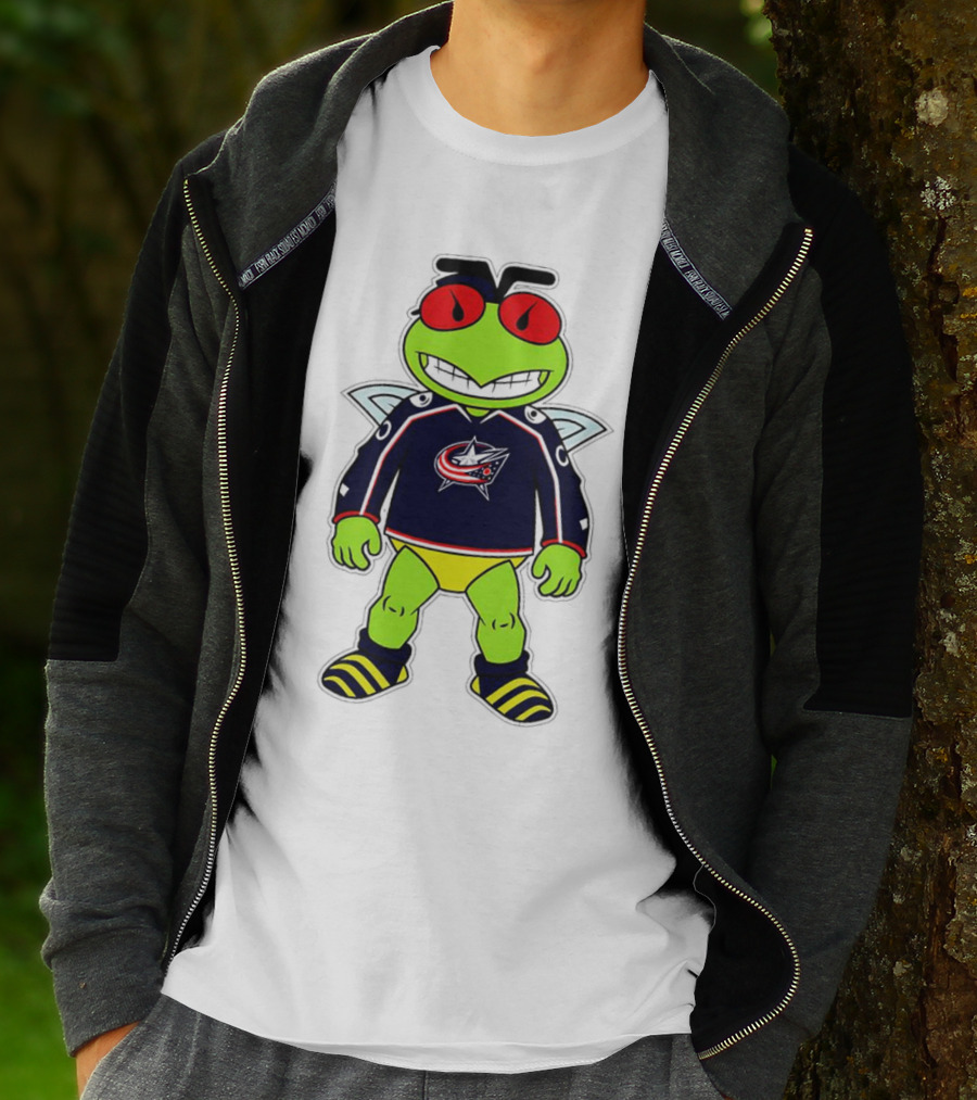 Columbus Blue Jackets Stinger Mascot Character In Team Jersey T-Shirt