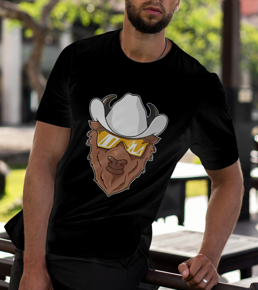 Cartoon Buffalo Wearing Cowboy Hats And Sunglasses T-Shirt