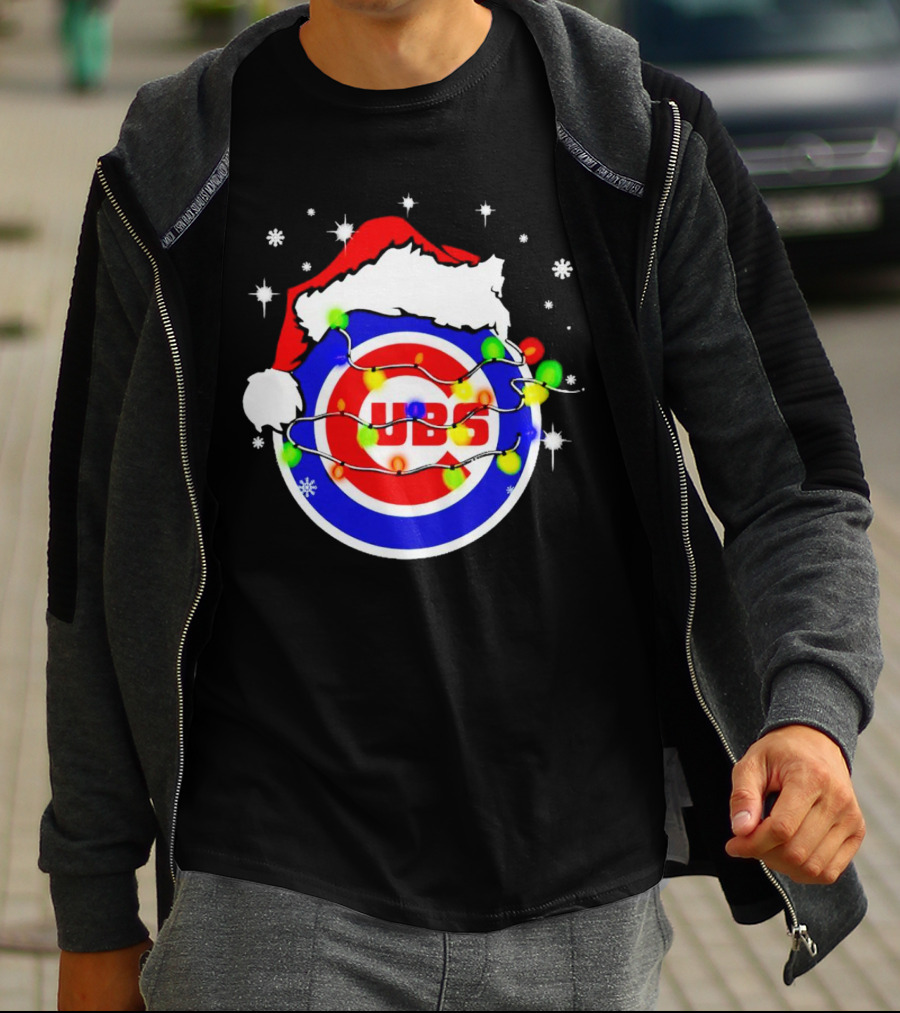 Chicago Cubs Santa Hat Christmas Lights T-Shirt