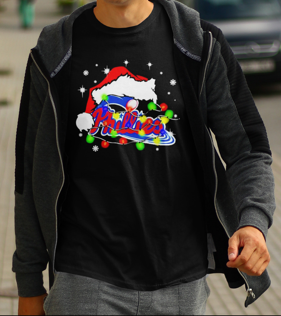Santa Hat Philadelphia Phillies Christmas Lights T-Shirt