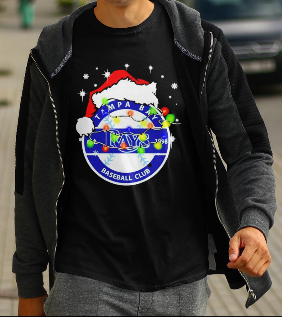 Tampa Bay Rays Baseball Club Santa Hat Christmas Lights T-Shirt