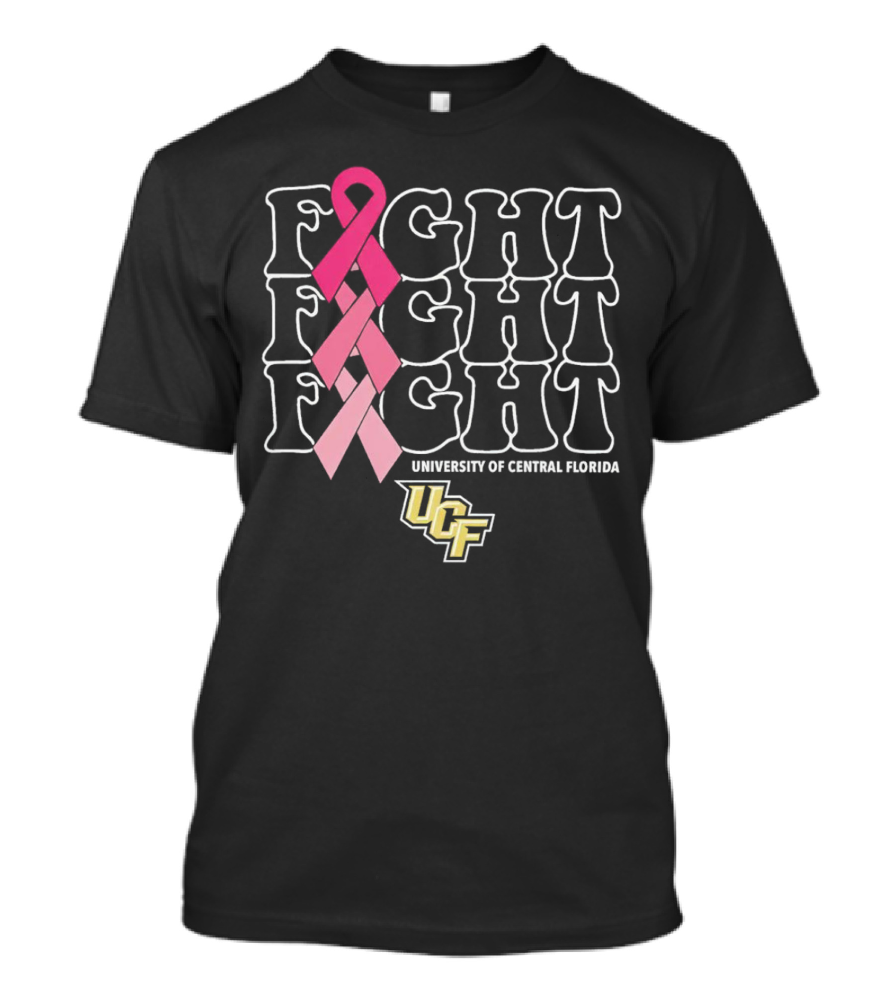 UCF University Of Central Florida Fight Fight Fight Breast Cancer Pink T-Shirt