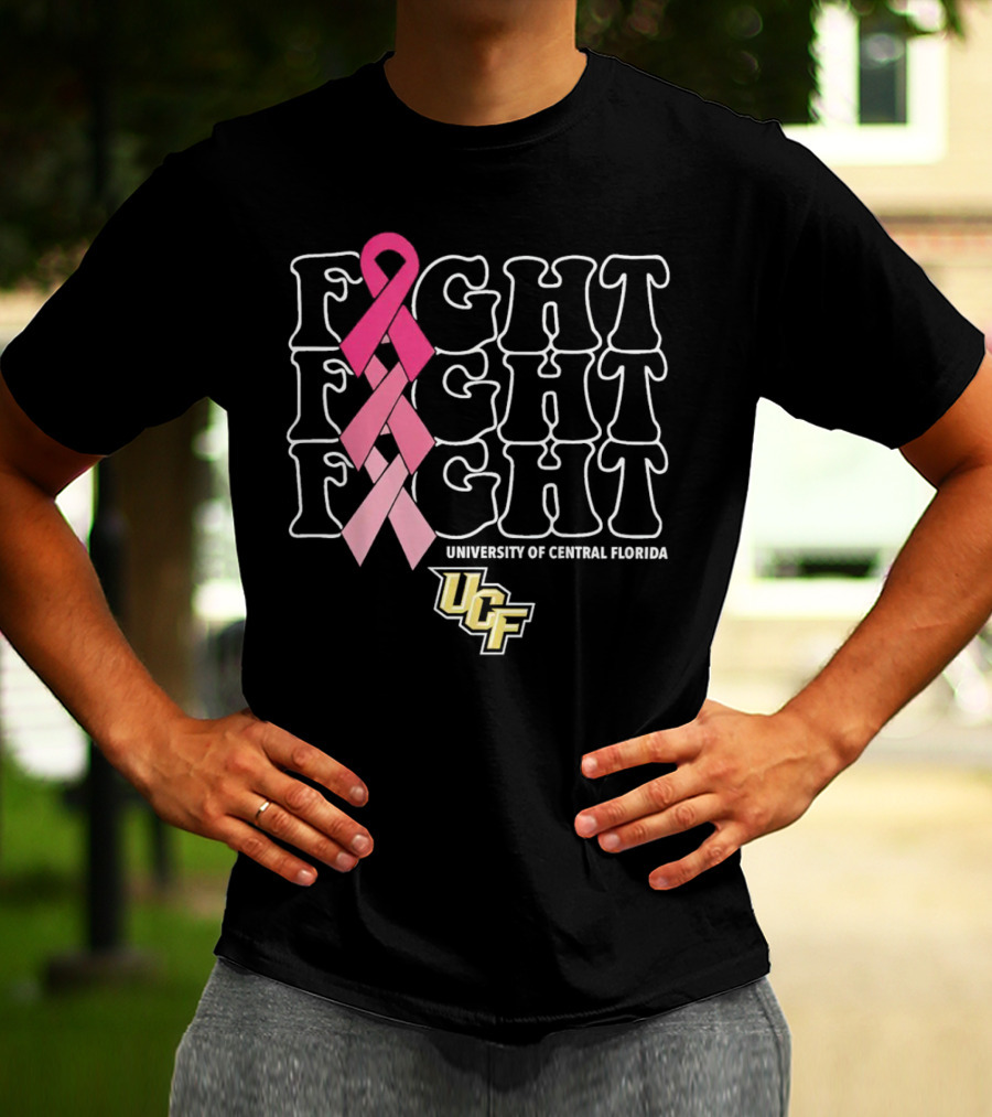 UCF University Of Central Florida Fight Fight Fight Breast Cancer Pink T-Shirt