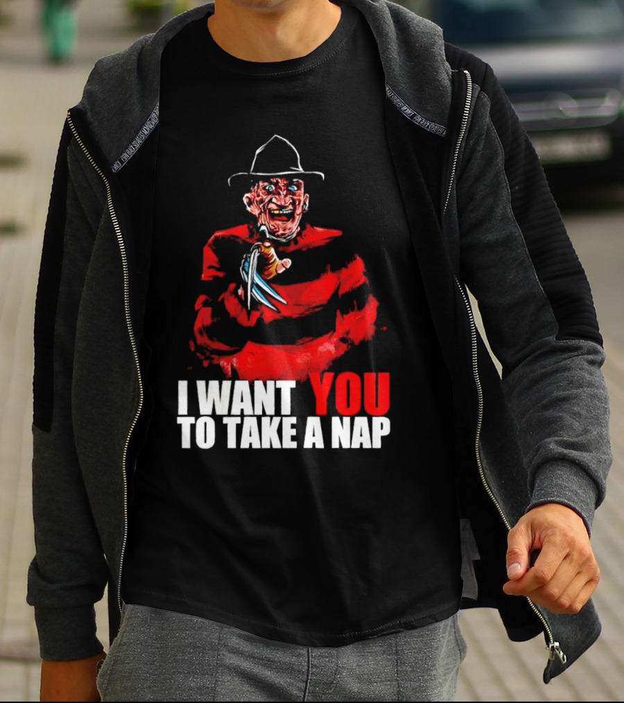 Freddy Krueger I Want You To Take A Nap Iconic Horror Character Visual With Claws T-Shirt